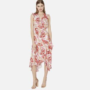 Parker 'Atlanta' Silk Midi Dress in Pink & Red 'Lennon Floral' Print - Size 2